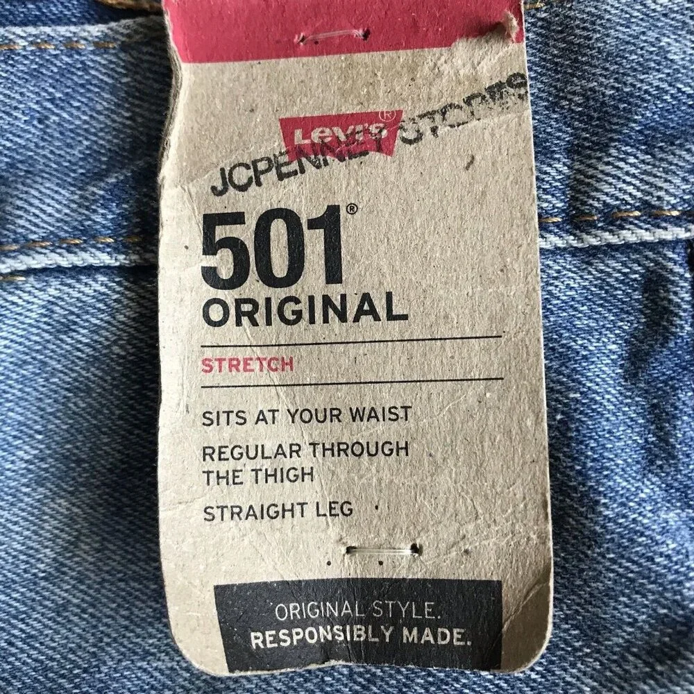 Levi's 501 Original Stretch‎ Blue Jeans Mens Size 40x30 Distressed Button Fly